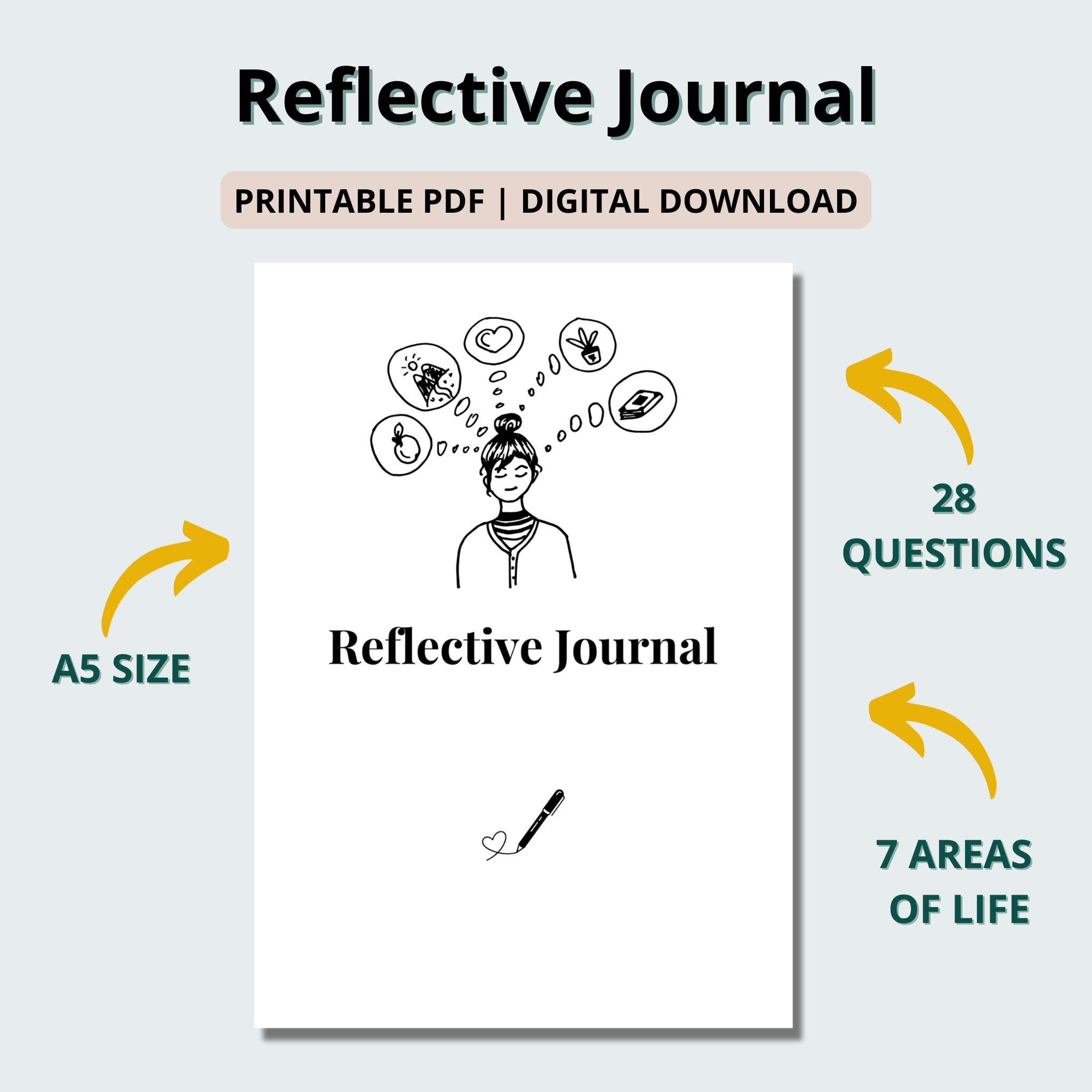 Reflective Journal with 28 Prompts in 7 Areas of Life
