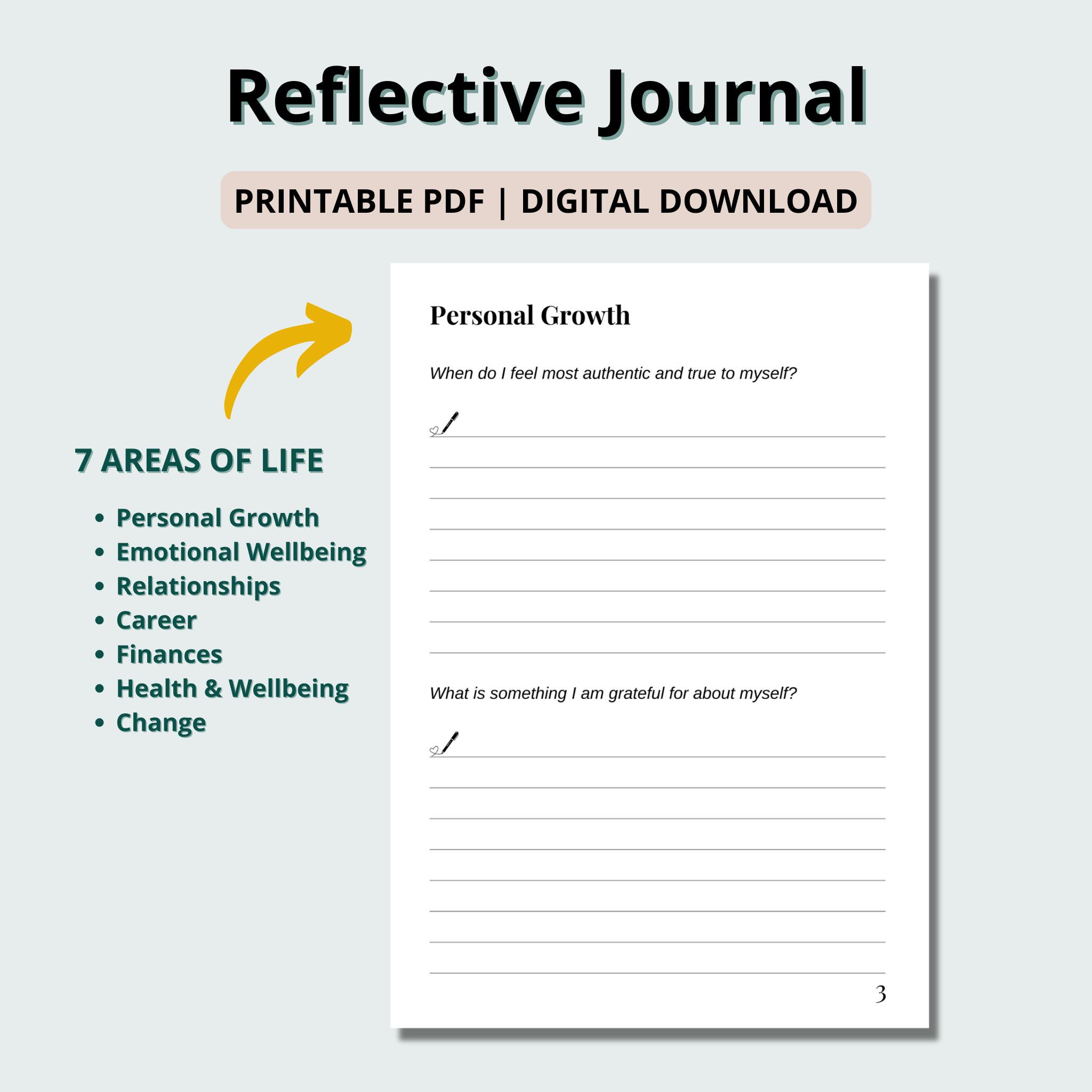 Reflective Journal with 28 Prompts in 7 Areas of Life