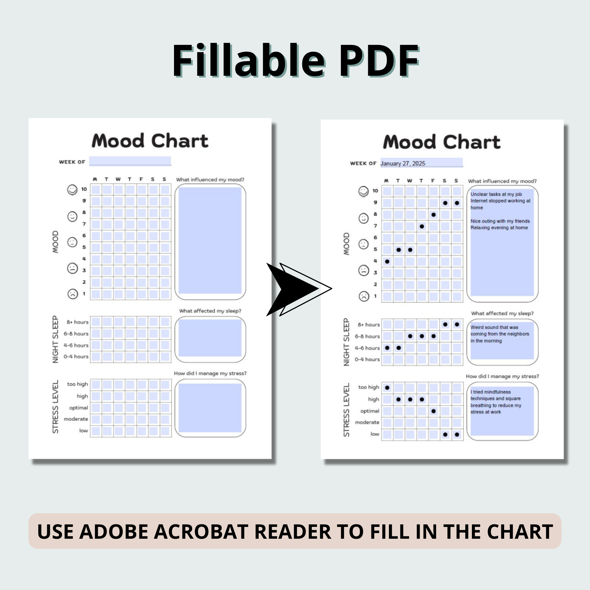 Mood Chart for Adults with Integrated Stress and Sleep Trackers