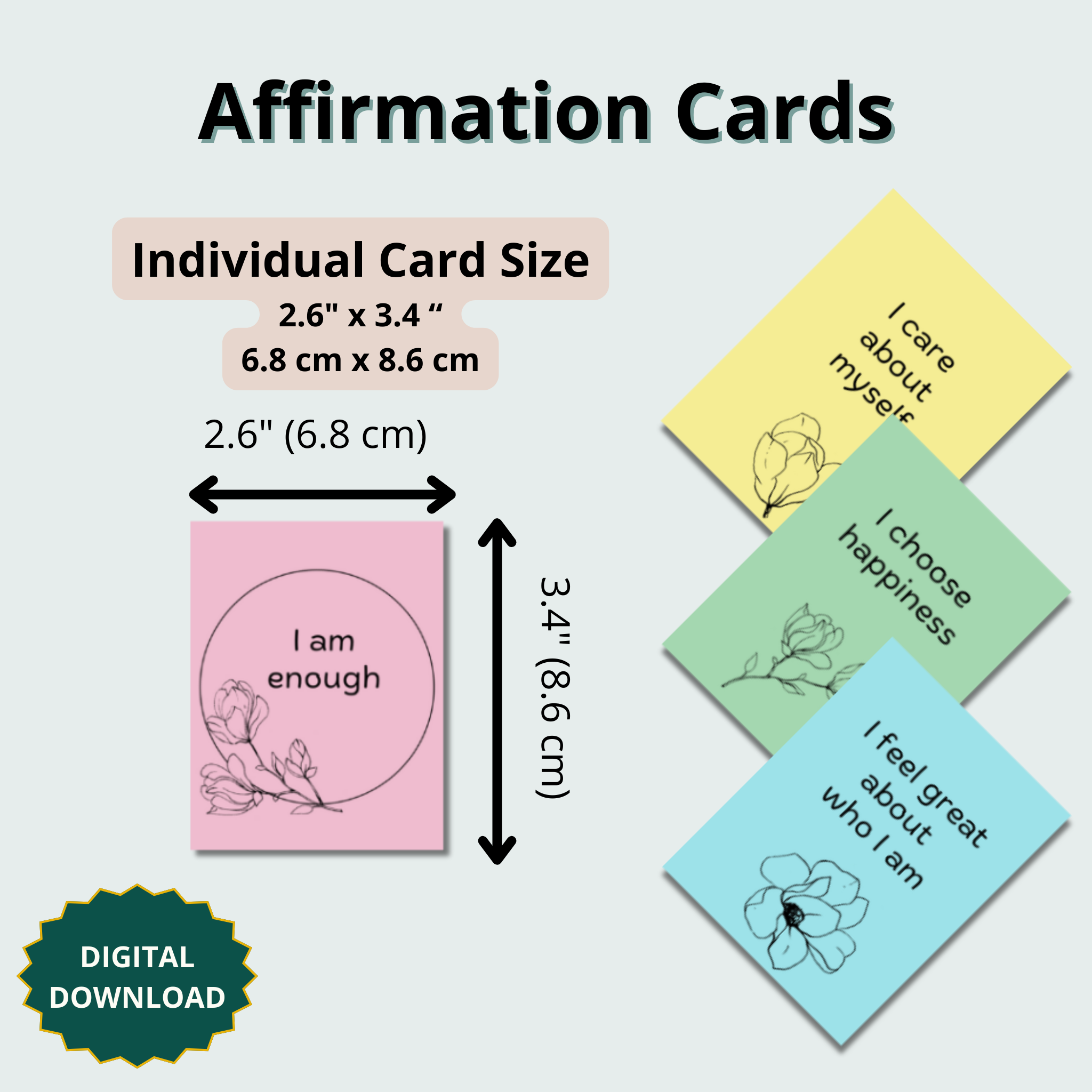 36 Printable Positive Affirmation Cards - Pastel