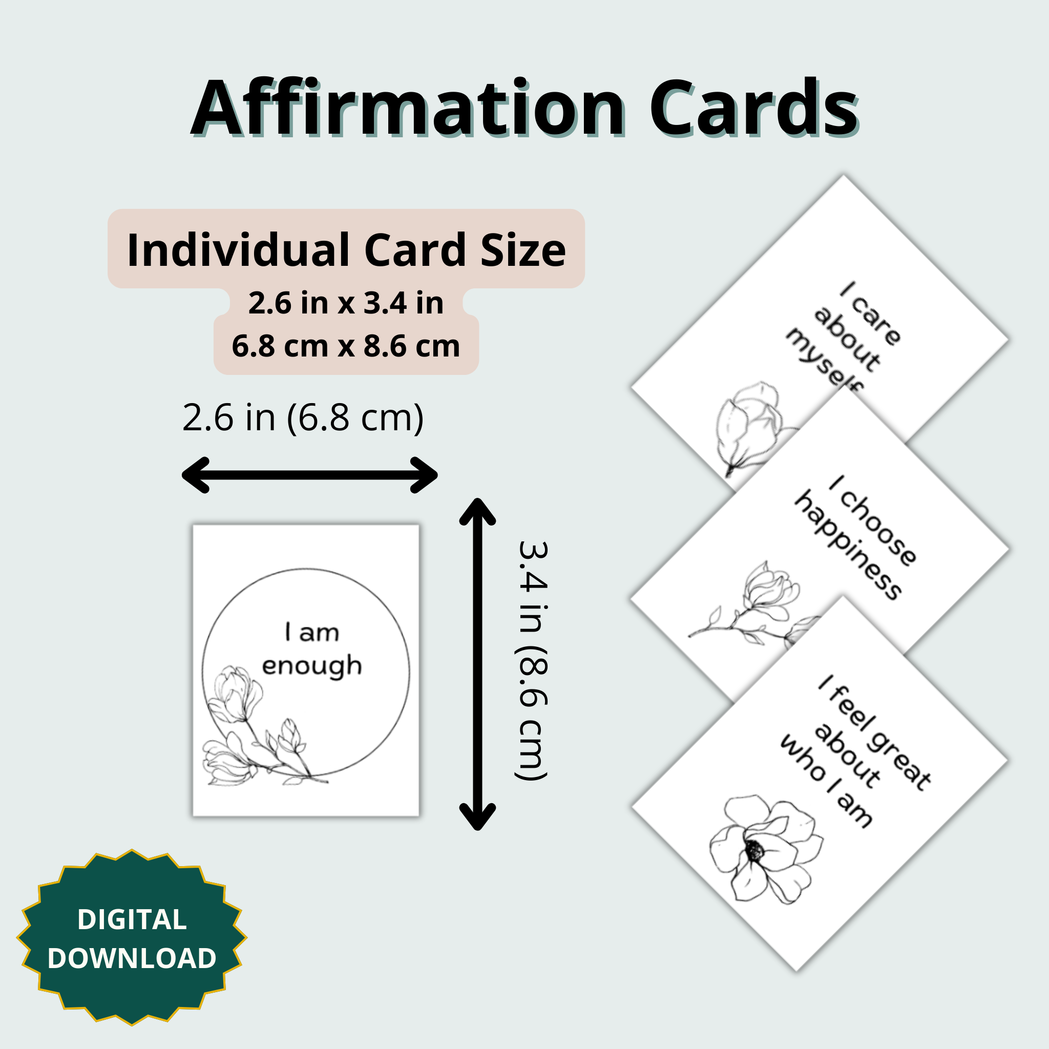 36 Printable Positive Affirmation Cards - Black and White