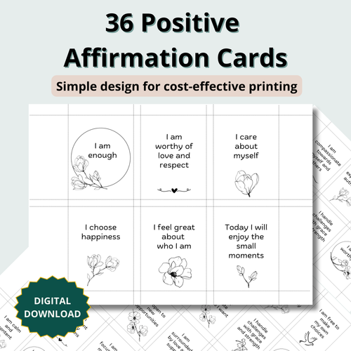 36 Printable Positive Affirmation Cards - Black and White