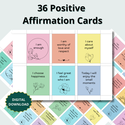 36 Printable Positive Affirmation Cards - Pastel