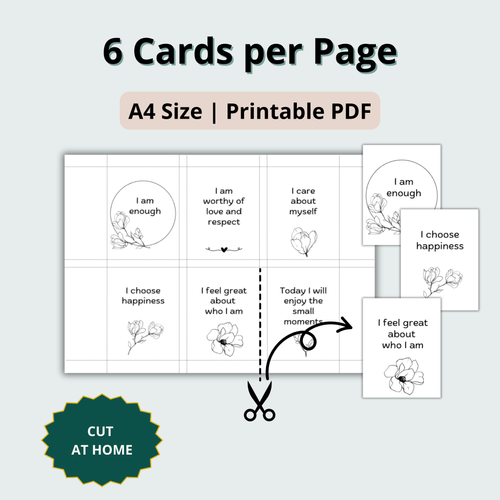 36 Printable Positive Affirmation Cards - Black and White